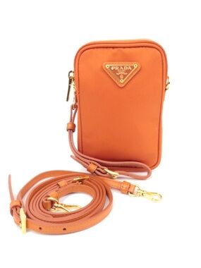 Prada Nylon Crossbody Double Zip Mini Bag Papaya Orange